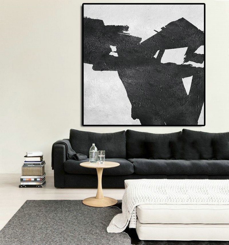 Extra Large Canvas Art,Oversized Minimal Black And White Painting - Modern Art